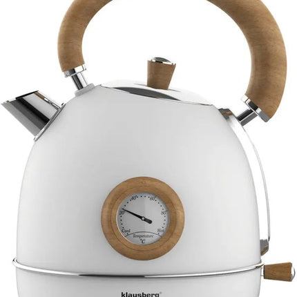 Klausberg 9007 - Retro Waterkoker - 1,8L - RVS - wit met hout - met thermometer