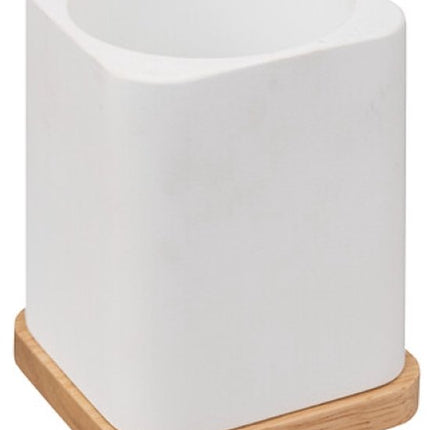 Natureo Badkameraccessoiresset - Luxe Badkamer Set - Badkamer Accessoires Set - Toiletborstel - Tandenborstelhouder - Zeepdispenser 300 ml - Polyresin/ASH - Wit