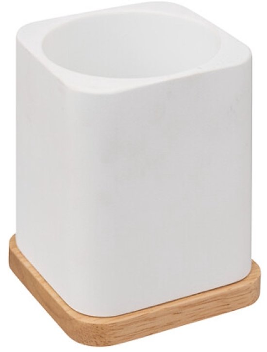 Natureo Badezimmer-Accessoires-Set – Luxus Badezimmer-Set – Badezimmer-Zubehör-Set – WC-Bürste – Zahnbürstenhalter – Seifenspender 300 ml – Polyresin / ESCHE – Weiß