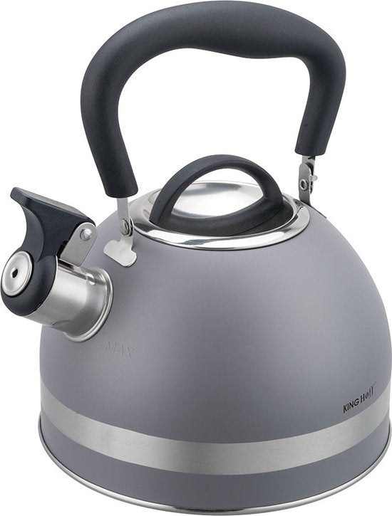 Kinghoff 1851 - Flötenkessel mit Pfeife - 1,8 Liter - Edelstahl - Grau