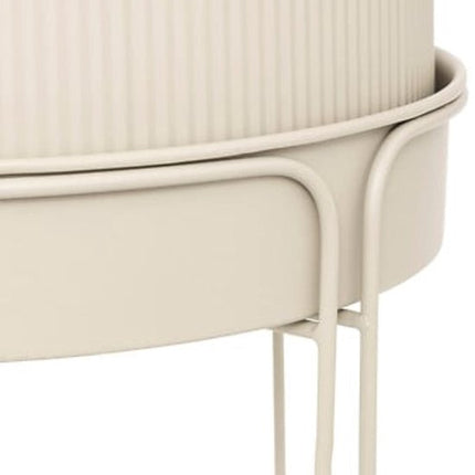 Aze Plantenbak Set - 2 Stuks - Moderne Plantenstandaard - Metalen Bloempotten op Standaard - Hoge Plantenpot Binnen - Bloempot Set met Waterafvoer - Ø30 x 44.3 cm - Beige