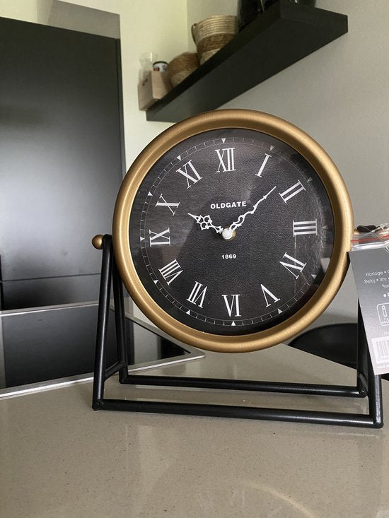 Atmosphera tafelklok Roma goud/zwart, 26 cm hoog, glas en metaal