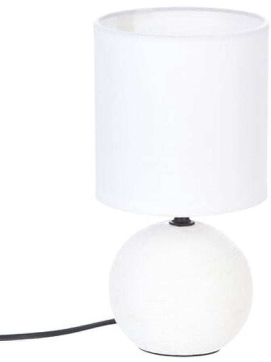 Timéo Tischlampe - 2er-Set - Tischleuchten - Gestreifte Kugellampe - E14 Tischleuchte Stimmungslicht - Keramik - 25 cm Höhe - Weiß