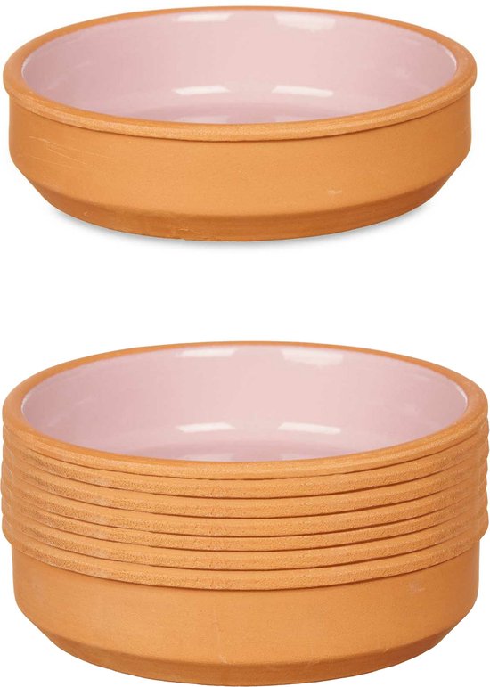 La Dehesa - Tapas / Creme brulee schaaltjes - 8x stuks - terracotta / roze - 16 x 4 cm - serveerschaaltjes - hapjes - voedsel