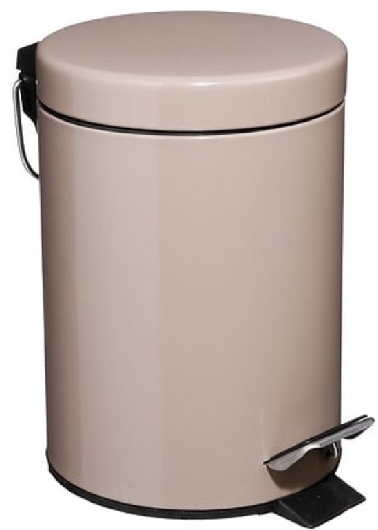 Badezimmerset - Toilettenzubehör - Moderne Bade zimmeraccessoires - Toilettensitz - WC-Bürstengarnitur - Abfalleimer - Beige Leinen-HDF-Toilettensitz & Keramik-WC-Bürstenhalter - Taupefarbener 3L-Metall-Tretmülleimer