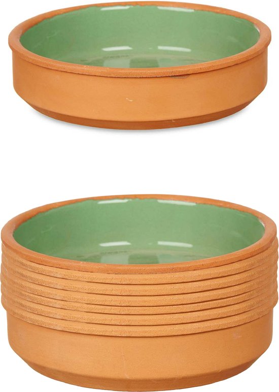 La Dehesa - Tapas / Creme brulee schaaltjes - 8x stuks - terracotta/groen - 16 x 4 cm - serveerschaaltjes - hapjes - voedsel