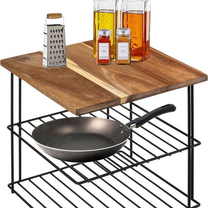 5Five Keukenrek aanrecht organiser - metaal - hout - 24 x 24 x 24 cm - pannenrek