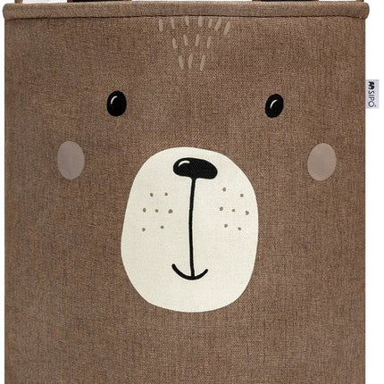 SIPO Speelgoedmand - Opbergbak - Opbergmand - Set van 2 - Bruine Beer & Grijze Beer Design - Opvouwbare Katoen Mand - Voor Speelgoed & Kleding - XXL - 63 Liters - 40 x 40 x 50 cm - Bruin & Grijs