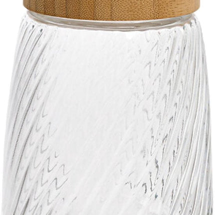 Voorraadpot Food Essentials Ventura - keuken - ribbel glas / bamboe - 1.3 liter - luchtdichte draaideksel - bewaarpotten - opslagpotten