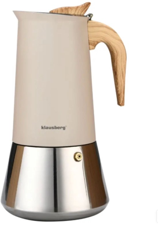 Klausberg moka pot KB-7997 voor inductie – RVS espressomaker 600 ml, beige