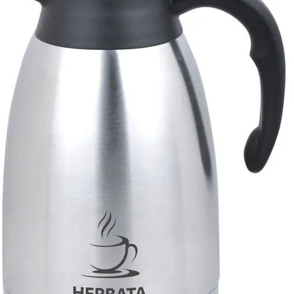 Kinghoff - KH-2095 - Dubbelwandig Thermoskan - Thermosfles - Thermoskan met Schenksysteem - Met Thee Label - Voor Kantoor, Catering & Thuis - 2 Liters - RVS - Zwart & Zilver