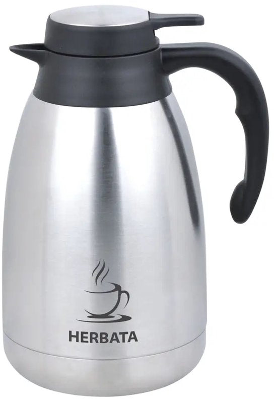 Kinghoff - KH-2095 - Dubbelwandig Thermoskan - Thermosfles - Thermoskan met Schenksysteem - Met Thee Label - Voor Kantoor, Catering & Thuis - 2 Liters - RVS - Zwart & Zilver