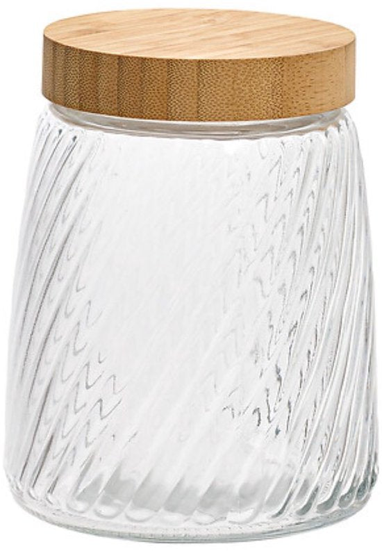 2-Piece Glass Storage Jars - Storage Jar - Canister - With Bamboo Lid - Kitchen Storage - 1.3 Liters - Ø12.2 x 16 cm - Transparent