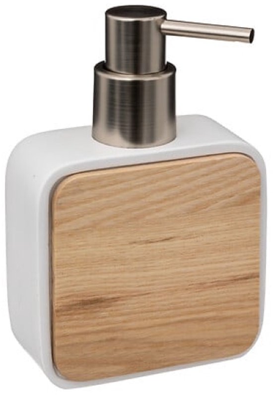 Natureo Badezimmer-Accessoires-Set – Luxus Badezimmer-Set – Badezimmer-Zubehör-Set – WC-Bürste – Zahnbürstenhalter – Seifenspender 300 ml – Polyresin / ESCHE – Weiß
