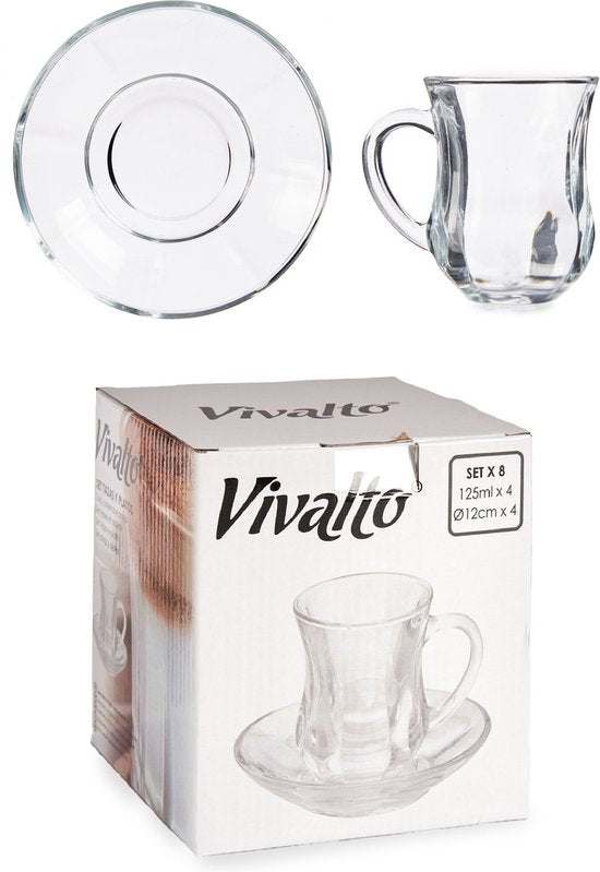 Vivalto Teeglas met schotel en oor - 125 ml - Set van 4 - Türkische Teegläser