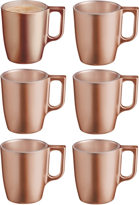 Luminarc koffiemokken Monaco – 6 stuks, hard glas, caramelbruin, 250 ml