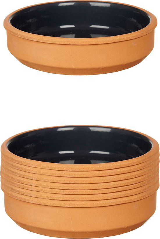 La Dehesa - Tapas / Creme brulee schaaltjes - 8x stuks - terracotta/zwart - 16 x 4 cm - serveerschaaltjes - hapjes - voedsel