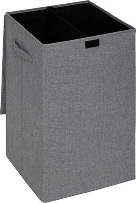 5Five Eureka sorteer wasmand - 74 liter - grijs - 37 x 37 x 60 cm - MDF/Polyester stof - met afsluitklep