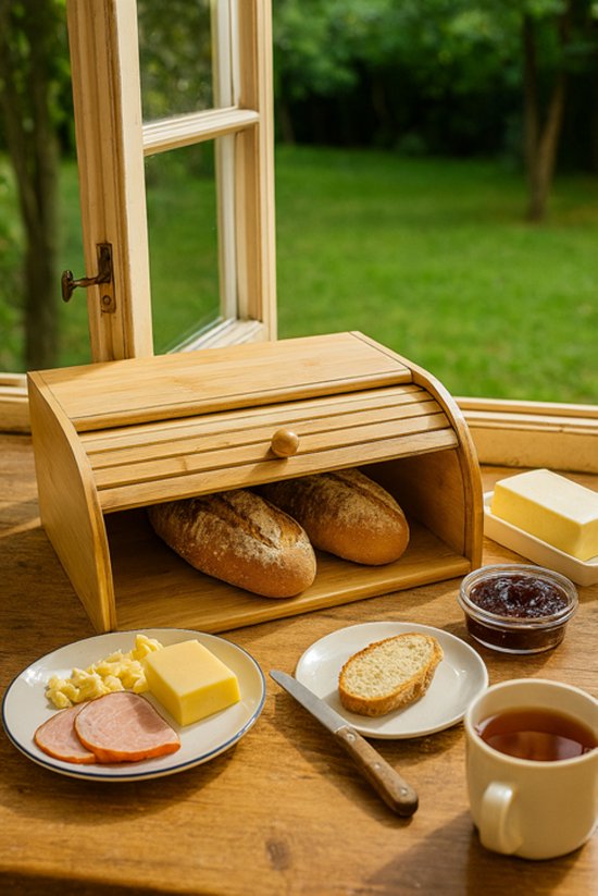 MPLCo bamboe broodtrommel met roldeksel – bruin, 40 x 27,5 x 17,5 cm – foto 4