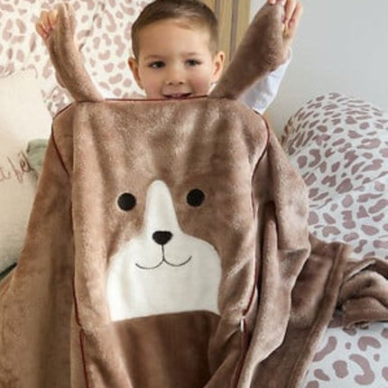2-in-1 Knuffelkussen en Dekentje - Met Rits - Deken & Kussen - Voor Kinderen - Hondenontwerp - Polyester - 150 x 100 cm - Bruin