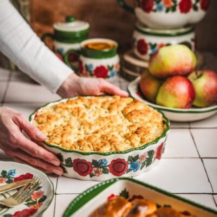 MPLCo - Bakvorm - Ovenschaal - Keramische Taartvorm - Handbeschilderde Ovenschaal - Ronde Bakvorm voor Taart, Quiche & Tarte - Oven, Magnetron & Vaatwasserbestendig - 1.5 Liter - Ø25 cm - Bloemenmotief