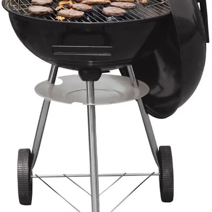 KINGHoff - Houtskool BBQ Grill - Kogelbarbecue met Deksel en Wielen - Tuin BBQ Grill Verrijdbaar - Barbecue met Temperatuurregeling - Buiten Grill - Camping & Terras BBQ - Metaal - Ø43 x 47.5 x 74 cm - Zwart