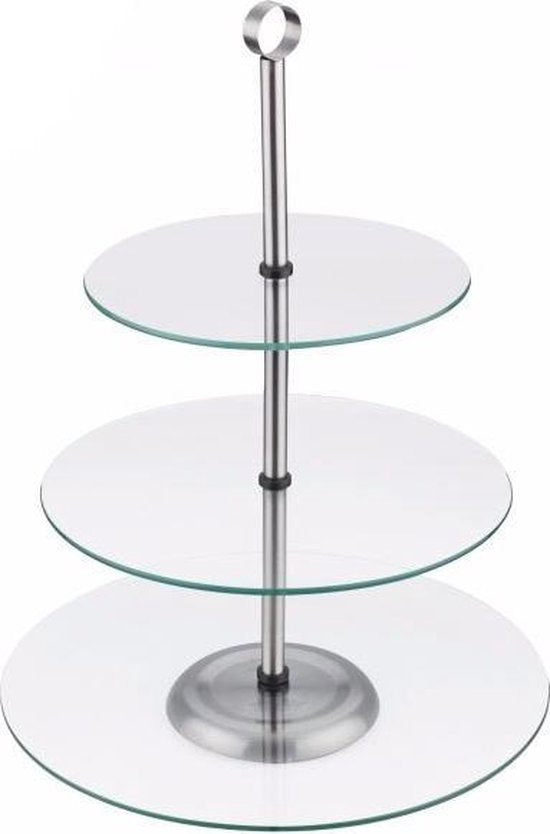 Kinghoff taartplateau - 3 etalages - Glas - Met grijpring