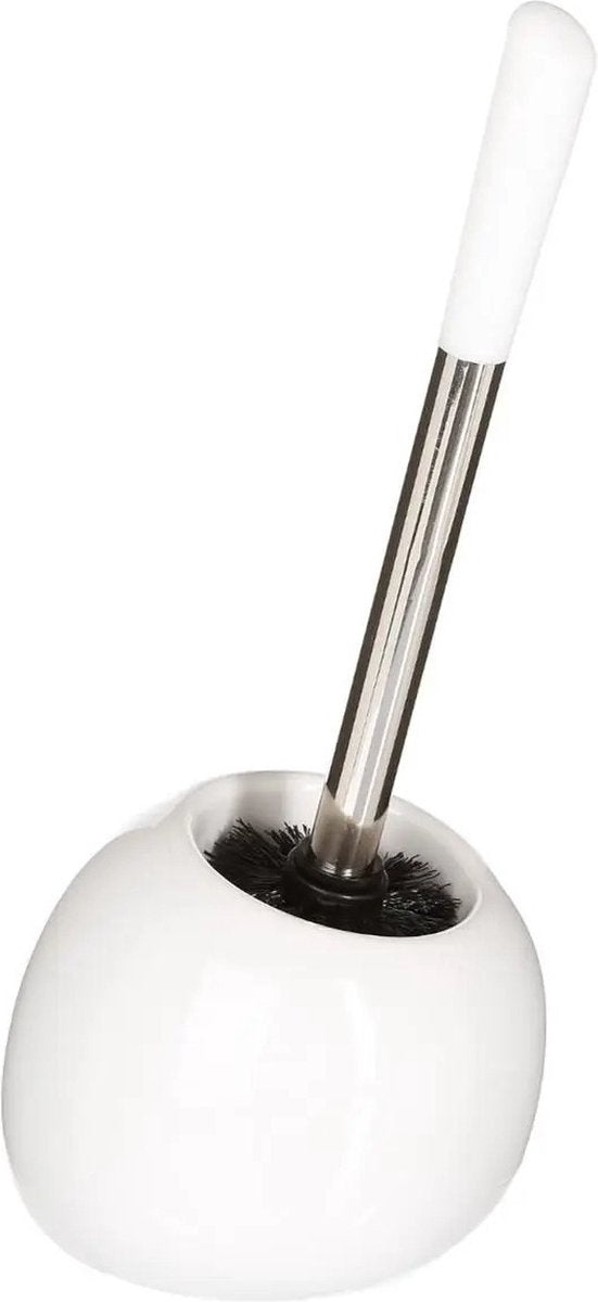 5Five WC-/toiletborstel met houder rond - wit glans - keramiek - 36 cm
