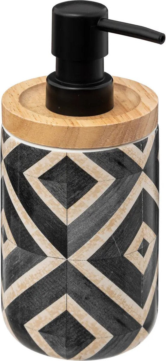 5Five Zeeppompje/dispenser Canvas - zwart - 8 x 19 cm - 270 ml - bamboe/kunststeen