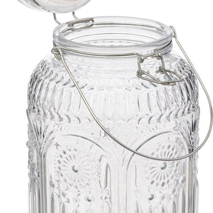 5Five Drank/water/sap/limonade dispenser Marbella - 3.8 Liter - bewerkt deco glas - tapkraan/deksel - zilver - drankautomaat
