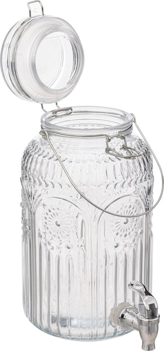 5Five limonadedispenser Marbella – bewerkt glas met tapkraan, 3,8 liter
