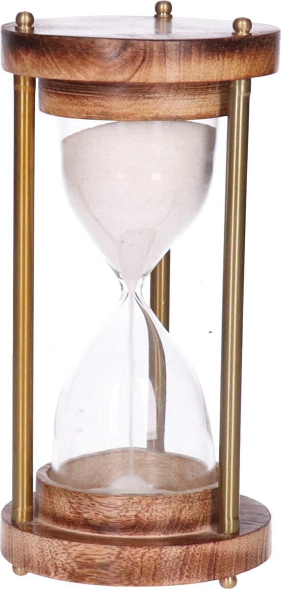 Atmosphera Sanduhr Zylinder - Dekoration oder Zeitmessung - 3,5 Minuten weißer Sand - H 16 cm - Glas/Mangoholz