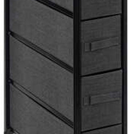5Five Opbergmandkastje/badkamerkast - 4x manden - 20 x 48 x 77 cm - metaal/hout/stof - wielen - donkergrijs