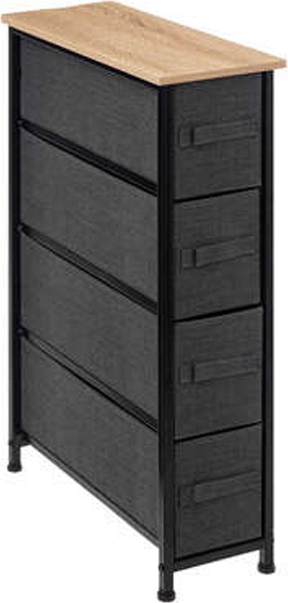 5Five Storage cabinet/bathroom cabinet - 4x baskets - 20 x 48 x 77 cm - metal/wood/fabric - wheels - dark grey