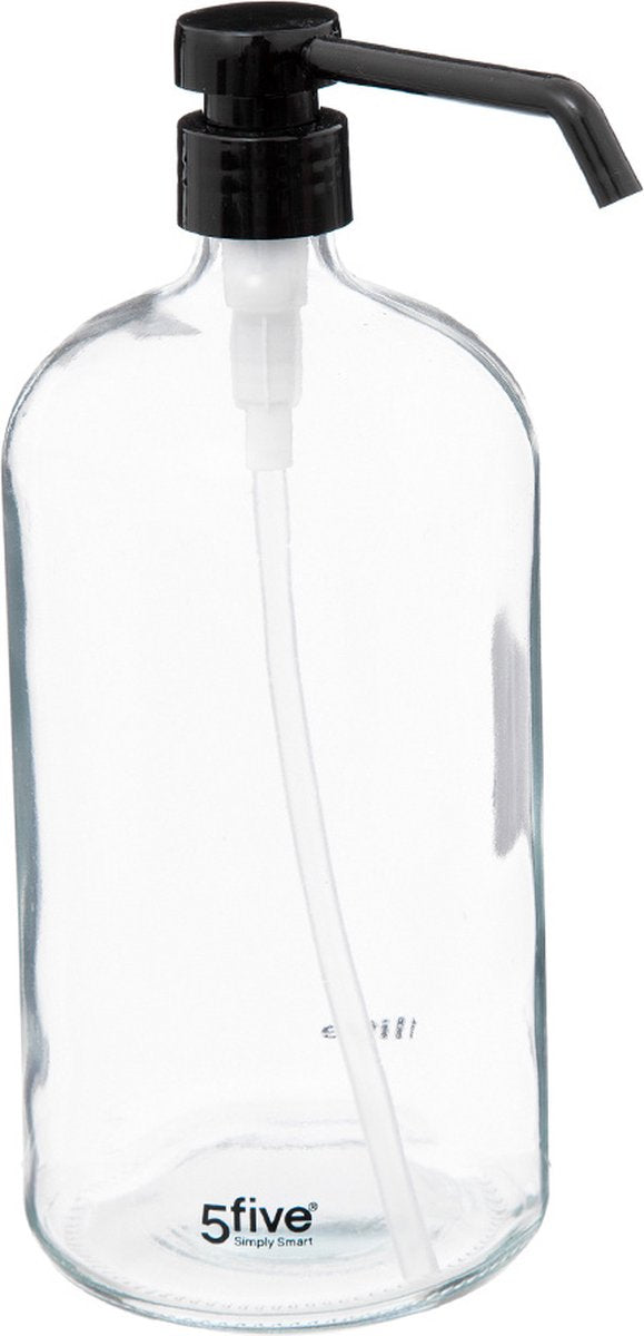 5Five Zeeppompje/zeepdispenser van glas - transparant - 1 liter