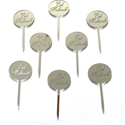 Cupcake prikkers cirkel zilver 8 stuks