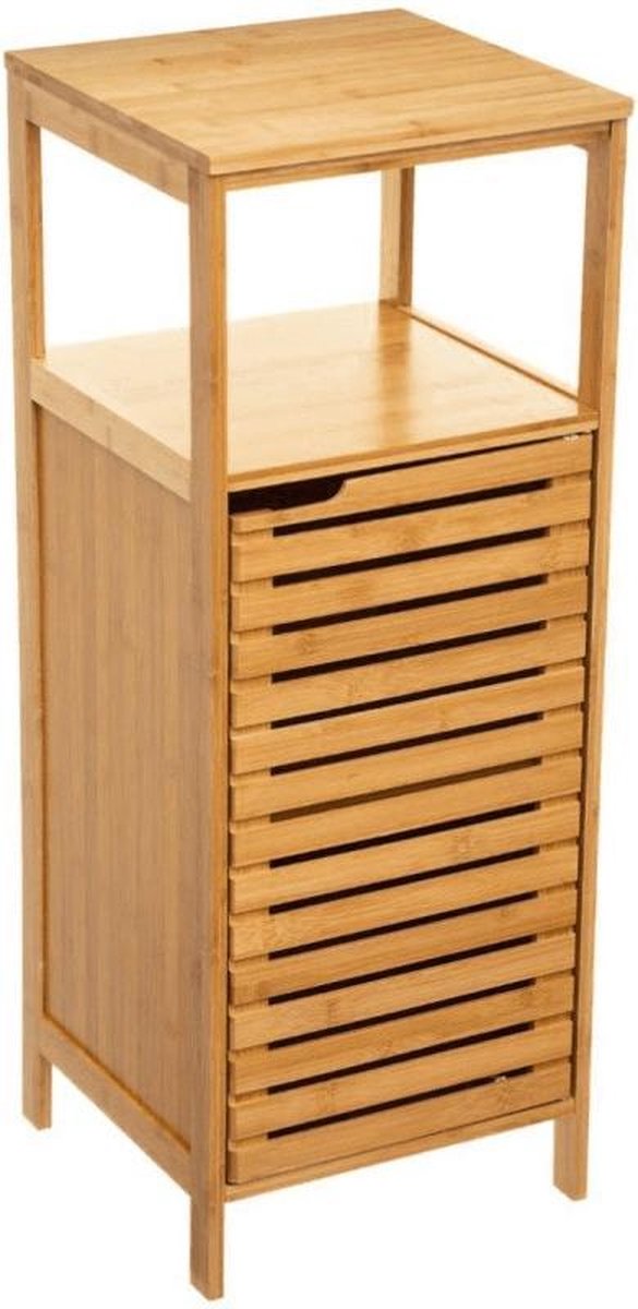 Freestanding Wooden Bathroom Shelf - Bamboo - base cabinet - storage rack - 78.5 cm high and 30 cm wide - 1 door - 4 tiers