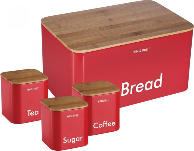 Broodtrommel set - Rood - Rvs met hout - 35x23x18,5 cm
