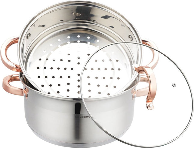 Klausberg 7734 - stoompan - 3 delig - 24 cm - 5 liter- rvs - alle warmtebronnen