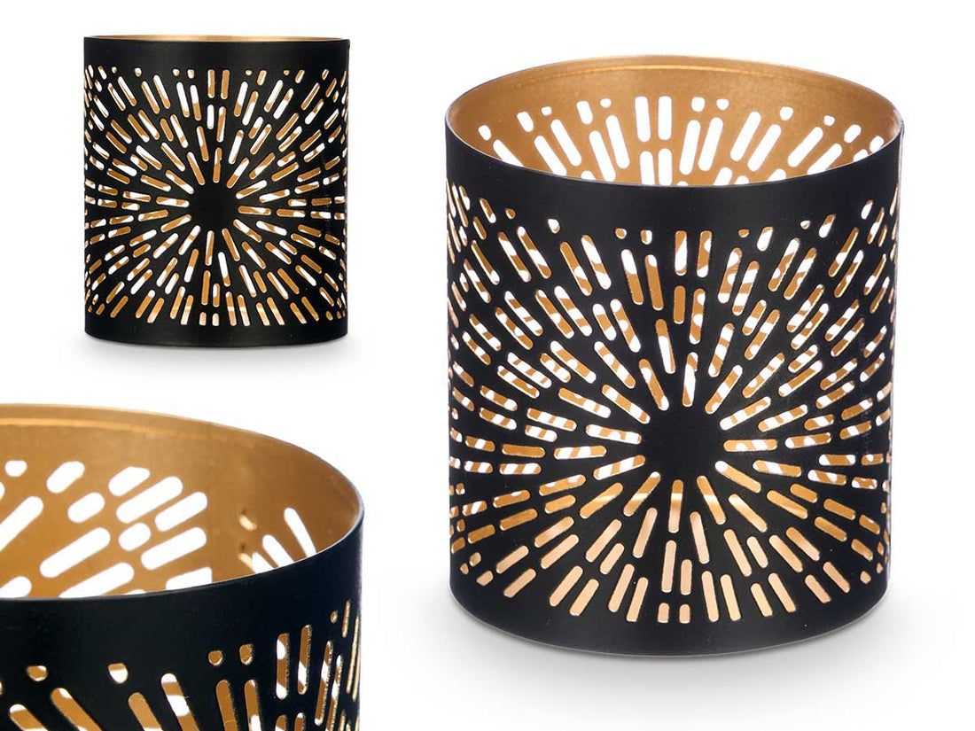 Black and Gold Lantern - Perforated Design (9 x 9 x 10 cm)
