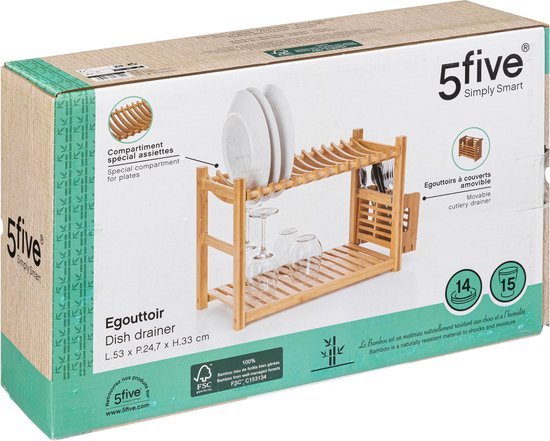 5Five Bambus-Abtropfgestell - 2 Etagen - 53 x 25 x 33 cm - Beige