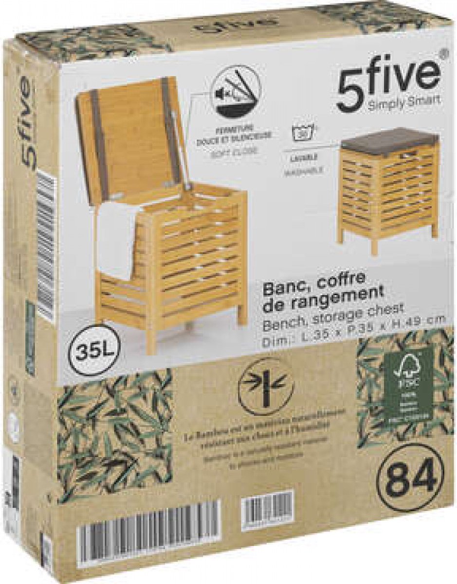 Banc de rangement en bambou 5Five avec coussin