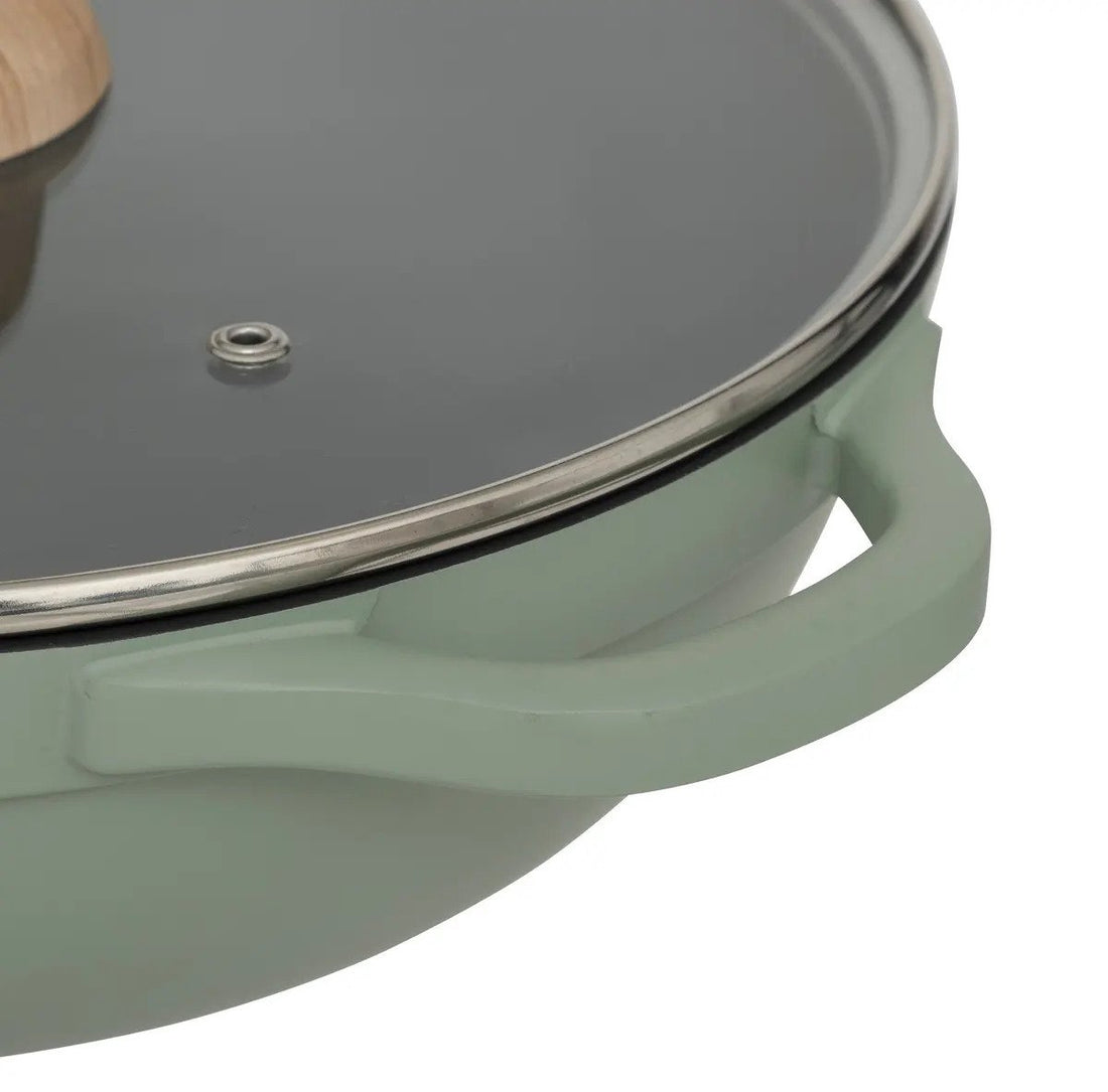 5Five Frying pan with glass lid - Suitable for all stovetops - green/beige - D28 x H13cm - Sauté pan