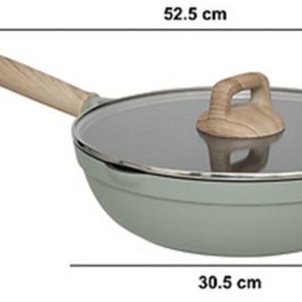 5Five Braadpan met glazen deksel - Alle kookplaten geschikt - groen/beige - D28 x H13cm - Souteerpan