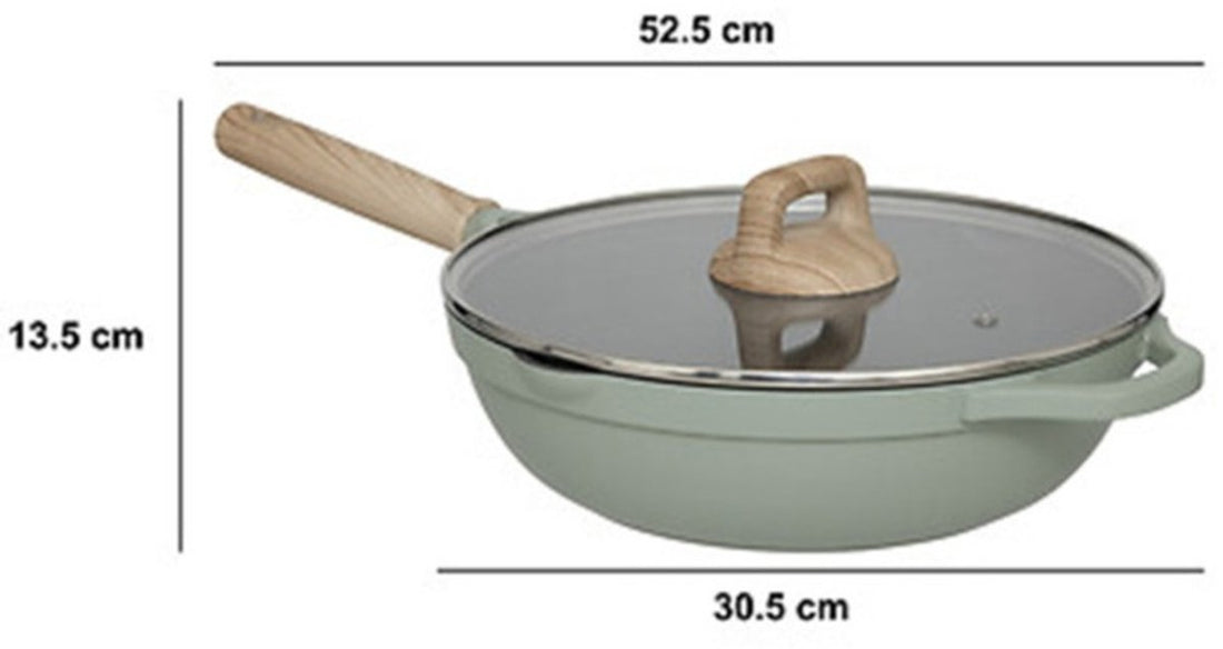 5Five Frying pan with glass lid - Suitable for all stovetops - green/beige - D28 x H13cm - Sauté pan
