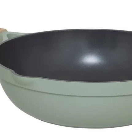 5Five Braadpan met glazen deksel - Alle kookplaten geschikt - groen/beige - D28 x H13cm - Souteerpan