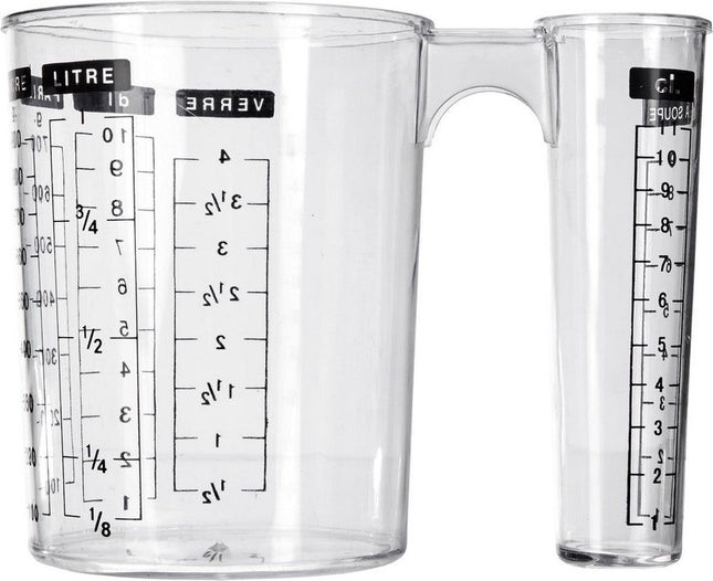 Dubbele maatbeker/mengbeker - kunststof - transparant - 1000 ml