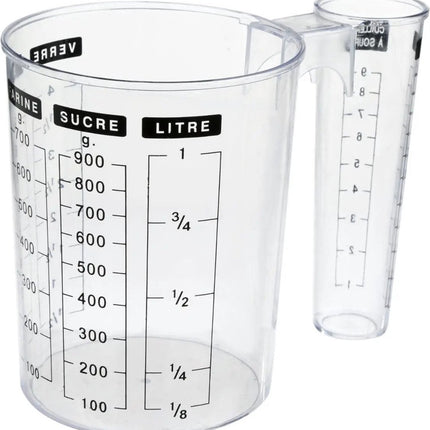Dubbele maatbeker/mengbeker - kunststof - transparant - 1000 ml