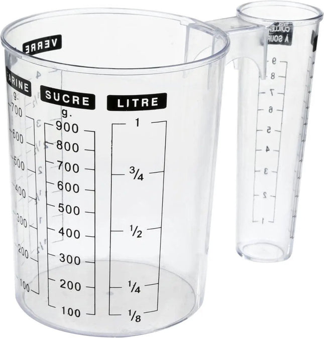 Dubbele maatbeker/mengbeker - kunststof - transparant - 1000 ml