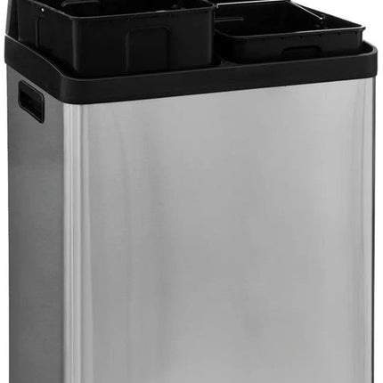 5Five Dubbele Prullenbak/pedaalemmer Ariane - zilver - rvs metaal - 2 x 30 liter - 49 x 40 x 67cm - keuken